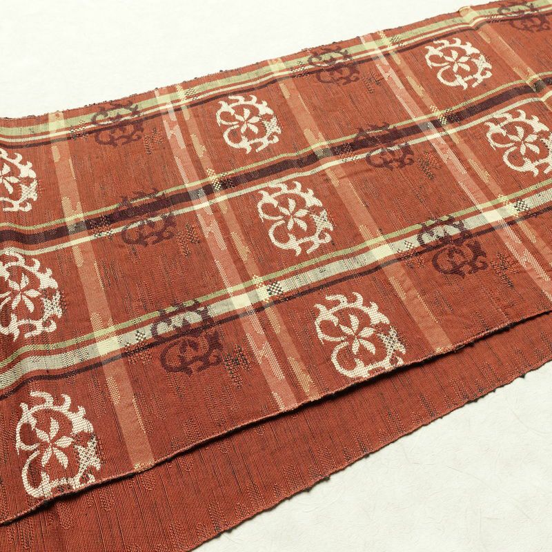 名古屋帯 六通柄 良品 正絹 幾何学柄・抽象柄 通し仕立て 帯 茶_画像10