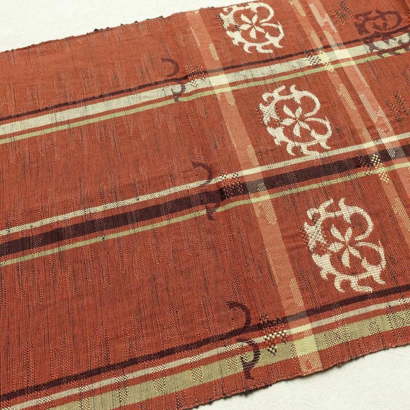 名古屋帯 六通柄 良品 正絹 幾何学柄・抽象柄 通し仕立て 帯 茶_画像15