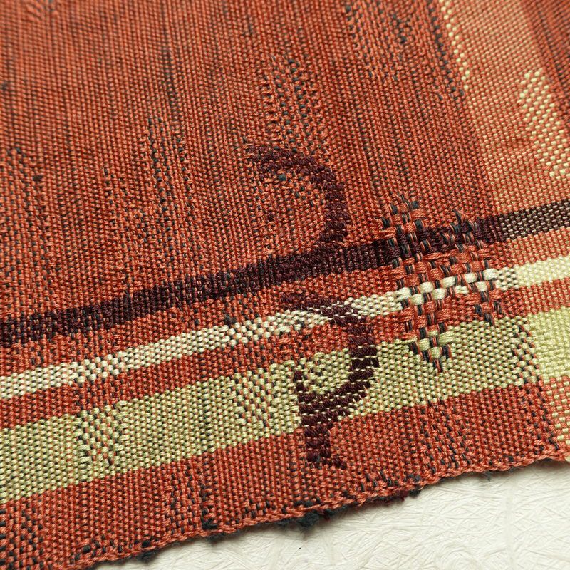 名古屋帯 六通柄 良品 正絹 幾何学柄・抽象柄 通し仕立て 帯 茶_画像16