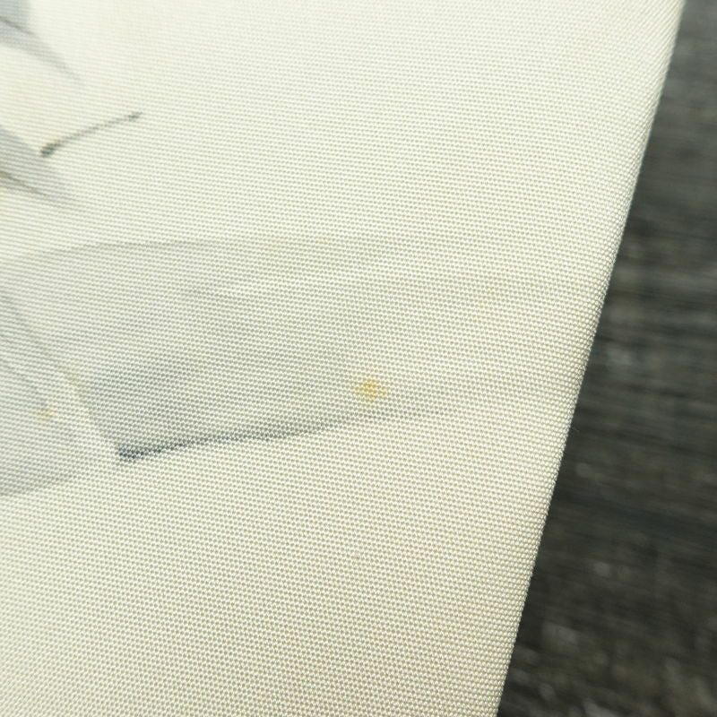 名古屋帯 太鼓柄 内山晴祥 落款入り 正絹 木の葉・植物柄 名古屋仕立て 帯 白_画像7