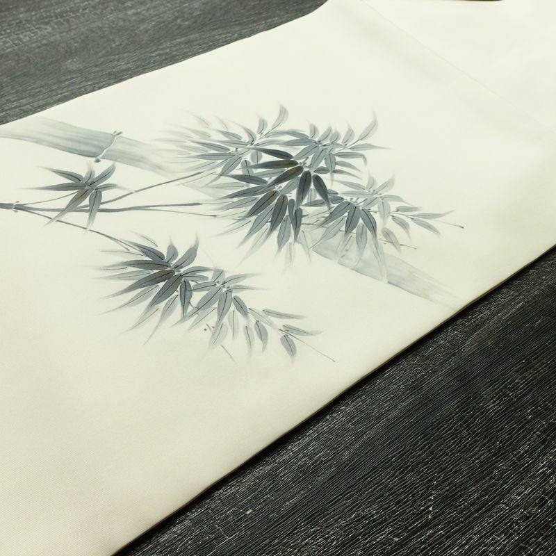 名古屋帯 太鼓柄 内山晴祥 落款入り 正絹 木の葉・植物柄 名古屋仕立て 帯 白_画像13