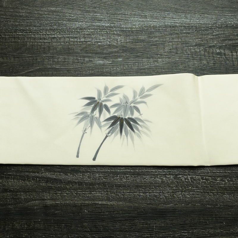 名古屋帯 太鼓柄 内山晴祥 落款入り 正絹 木の葉・植物柄 名古屋仕立て 帯 白_画像15