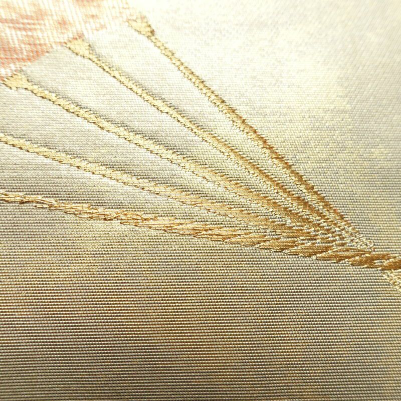 名古屋帯 太鼓柄 正絹 古典柄 名古屋仕立て 箔 金糸 帯 扇子 白_画像4