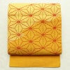 名古屋帯 太鼓柄 良品 正絹 麻の葉柄 松葉仕立て 帯 黄・黄土色_画像1