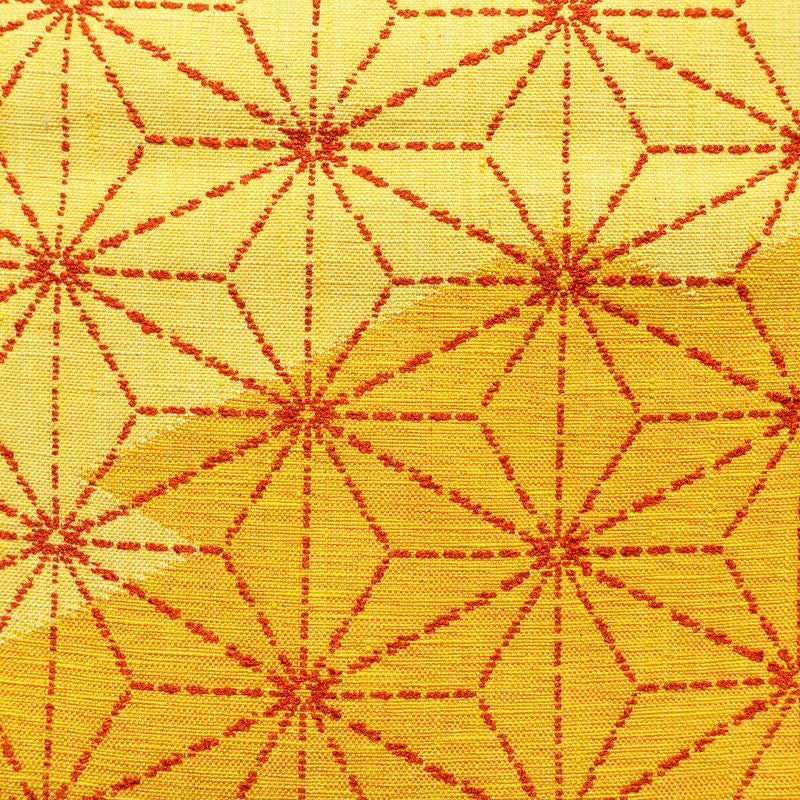 名古屋帯 太鼓柄 良品 正絹 麻の葉柄 松葉仕立て 帯 黄・黄土色_画像2