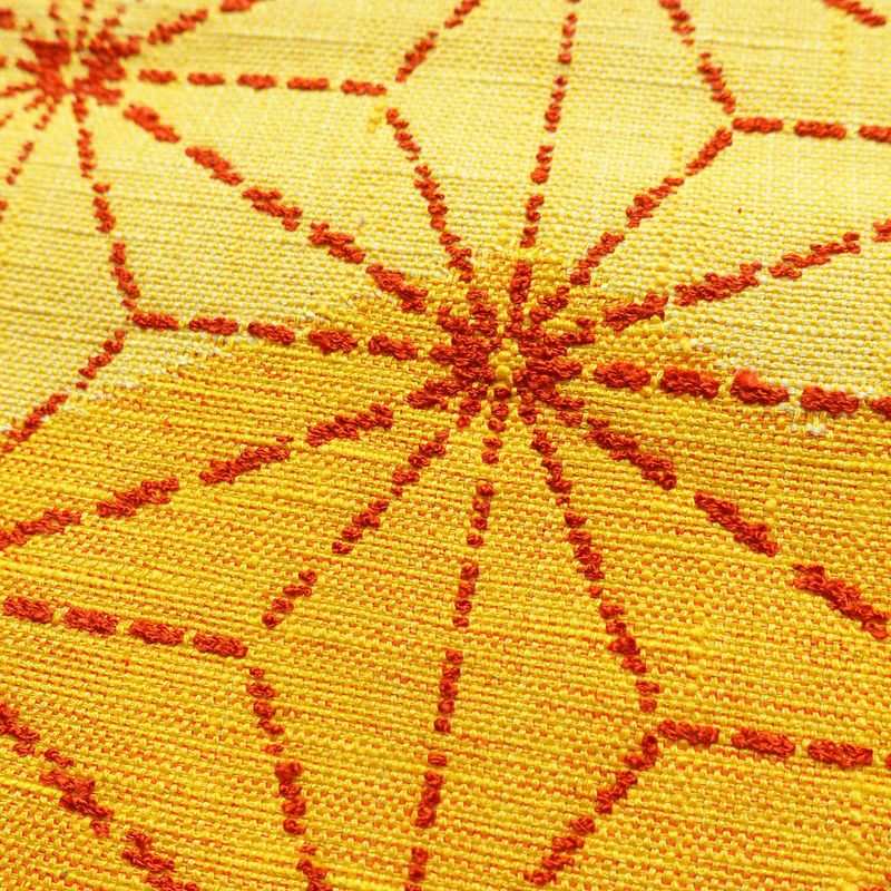 名古屋帯 太鼓柄 良品 正絹 麻の葉柄 松葉仕立て 帯 黄・黄土色_画像3