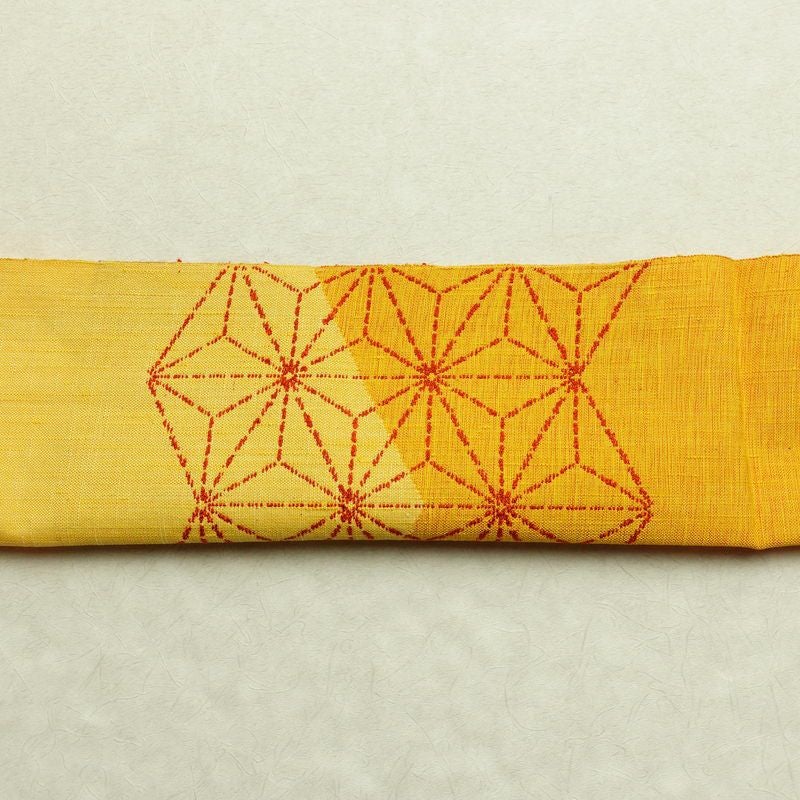 名古屋帯 太鼓柄 良品 正絹 麻の葉柄 松葉仕立て 帯 黄・黄土色_画像14