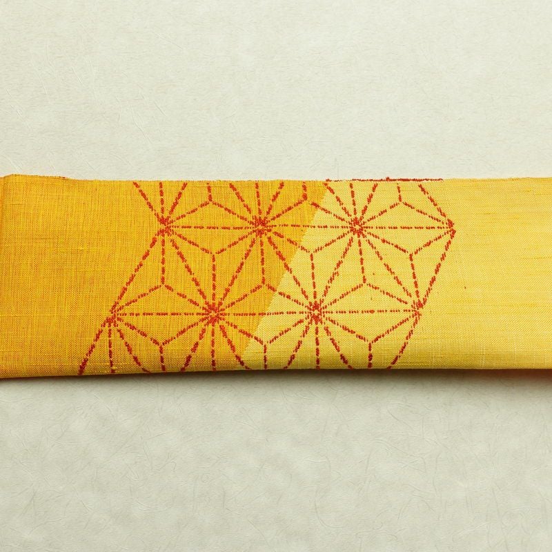 名古屋帯 太鼓柄 良品 正絹 麻の葉柄 松葉仕立て 帯 黄・黄土色_画像15