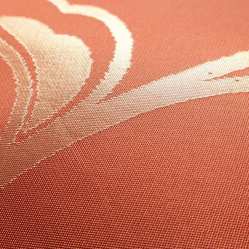 名古屋帯 六通柄 美品 正絹 木の葉・植物柄 名古屋仕立て 箔 帯 サーモンピンク ピンク_画像5