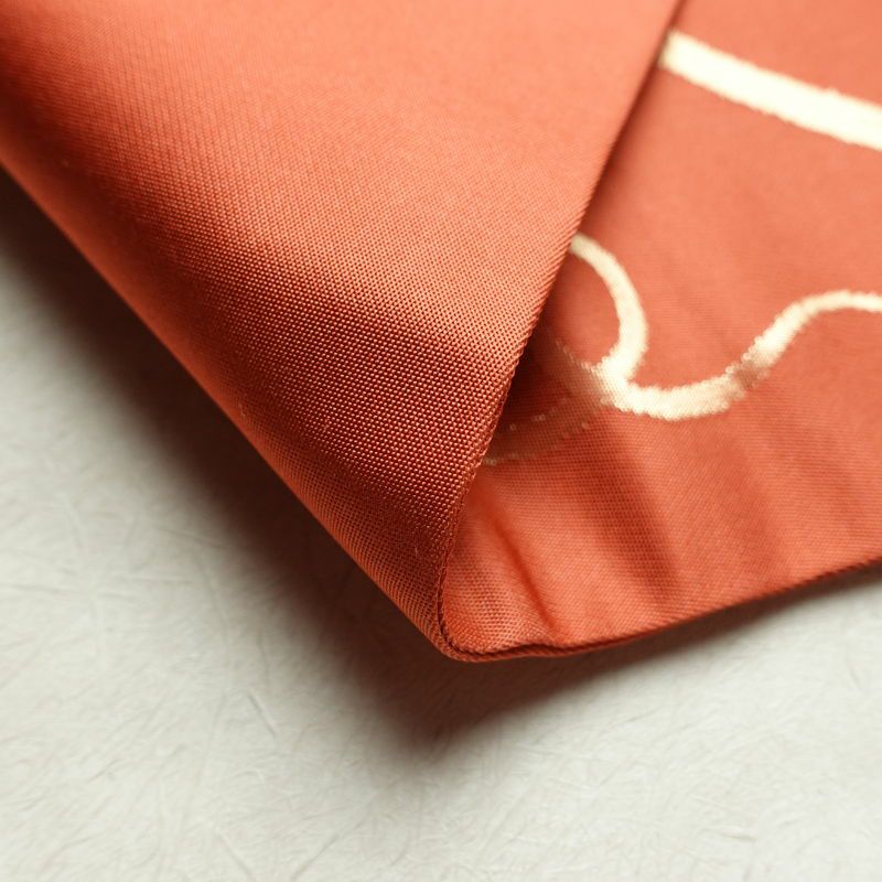 名古屋帯 六通柄 美品 正絹 木の葉・植物柄 名古屋仕立て 箔 帯 サーモンピンク ピンク_画像10