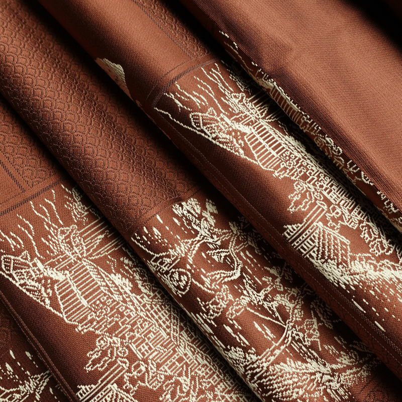 名古屋帯 六通柄 正絹 風景柄 松葉仕立て 帯 茶_画像21