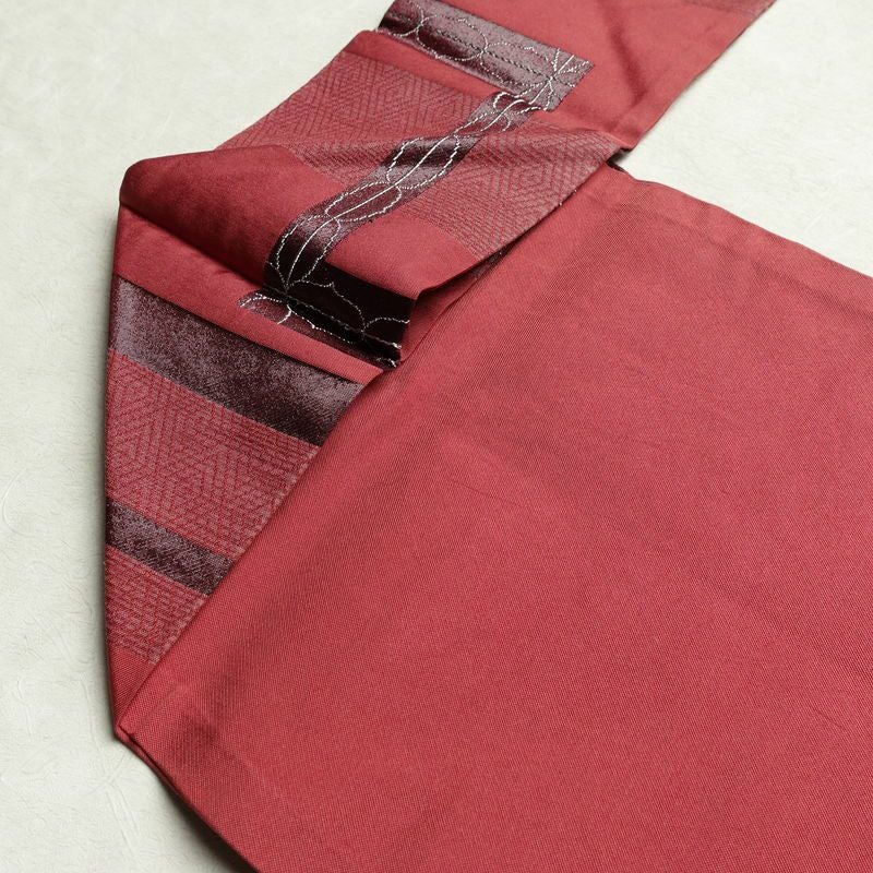 名古屋帯 六通柄 良品 正絹 幾何学柄・抽象柄 名古屋仕立て 一部しつけ糸付き 銀糸 帯 ピンク_画像17