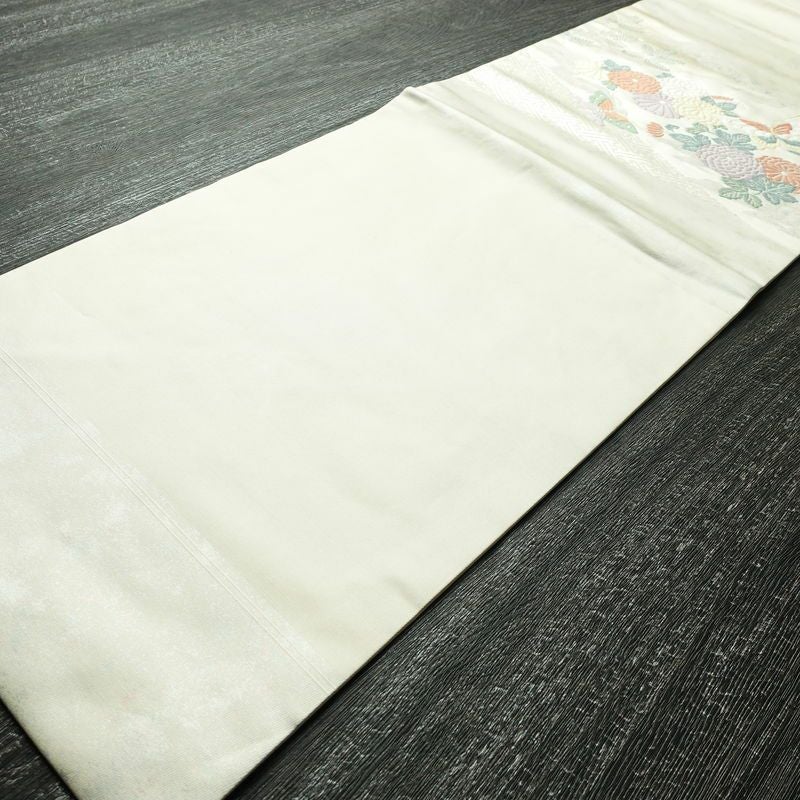 名古屋帯 小袖金彩錦 太鼓柄 良品 正絹 花柄 名古屋仕立て 蝶 箔 帯 白_画像9