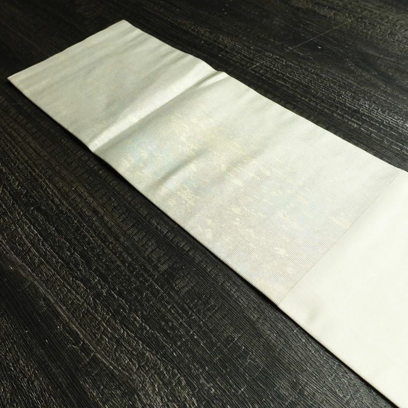 名古屋帯 太鼓柄 良品 正絹 木の葉・植物柄 名古屋仕立て 箔 帯 緑・うぐいす色_画像15