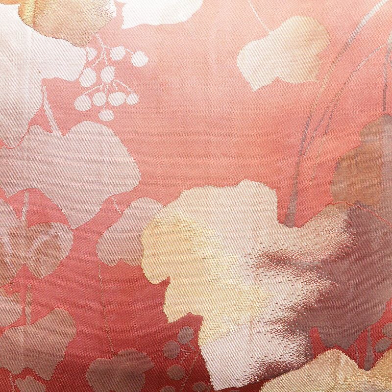 名古屋帯 六通柄 正絹 木の葉・植物柄 名古屋仕立て 箔 帯 ピンク_画像2