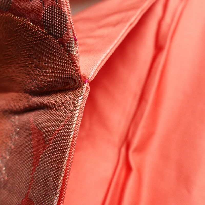 名古屋帯 六通柄 正絹 木の葉・植物柄 名古屋仕立て 箔 帯 ピンク_画像20