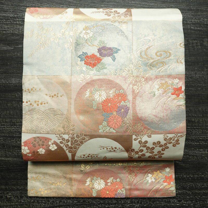 名古屋帯 六通柄 正絹 古典柄 名古屋仕立て 箔 帯 多色使い_画像1