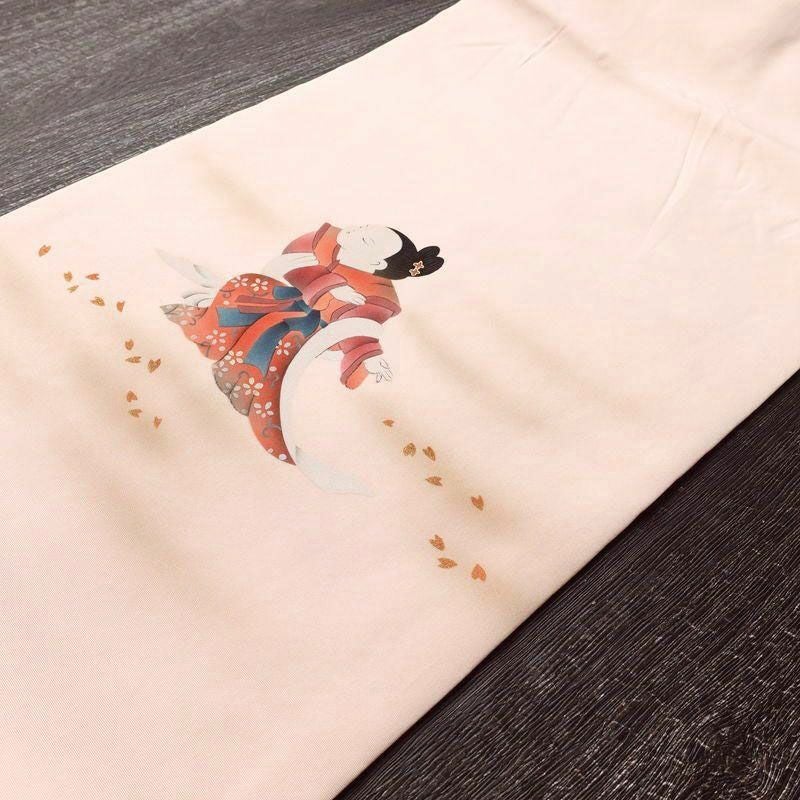 名古屋帯 太鼓柄 落款入り 正絹 人物・動物柄 名古屋仕立て 箔 帯 ピンク_画像10