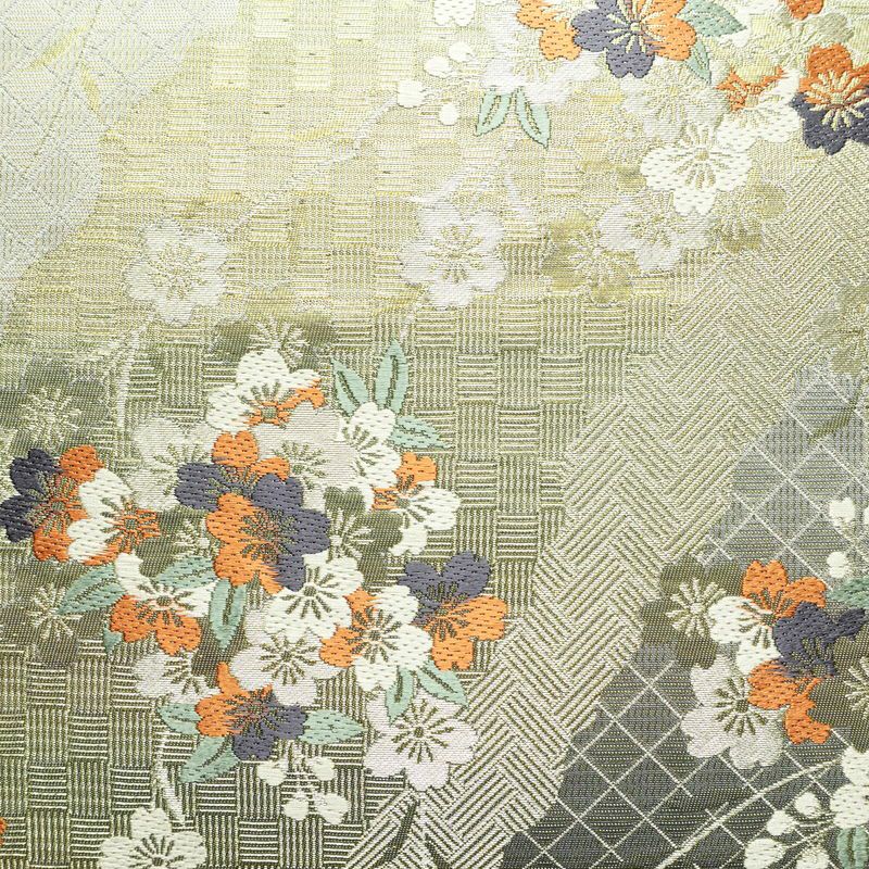 袋帯 六通柄 美品 フォーマル用 正絹 桜 花柄 箔 帯 グレー_画像2