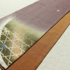 袋帯 太鼓柄 紬地 落款入り 一般用 正絹 木の葉・植物柄 金彩 帯 紫・藤色_画像7