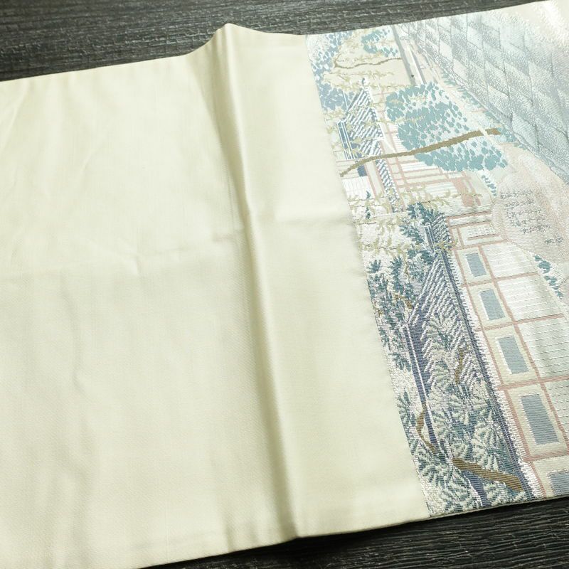 袋帯 祇園新橋辺 名勝百景 六通柄 フォーマル用 正絹 風景柄 箔 帯 白_画像14