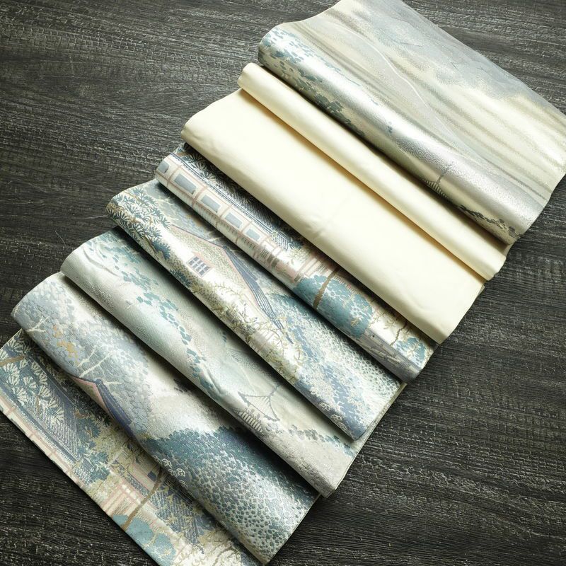 袋帯 祇園新橋辺 名勝百景 六通柄 フォーマル用 正絹 風景柄 箔 帯 白_画像20