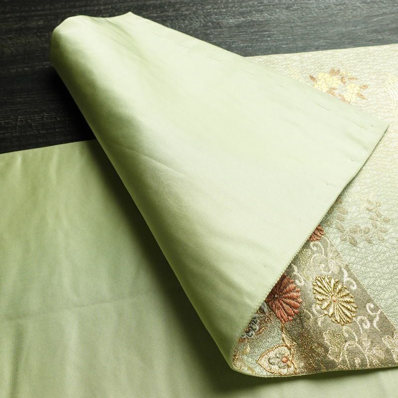 袋帯 六通柄 フォーマル用 正絹 幾何学柄・抽象柄 箔 金糸 帯 緑・うぐいす色_画像9