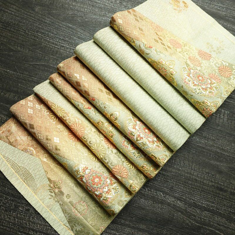 袋帯 六通柄 フォーマル用 正絹 幾何学柄・抽象柄 箔 金糸 帯 緑・うぐいす色_画像20