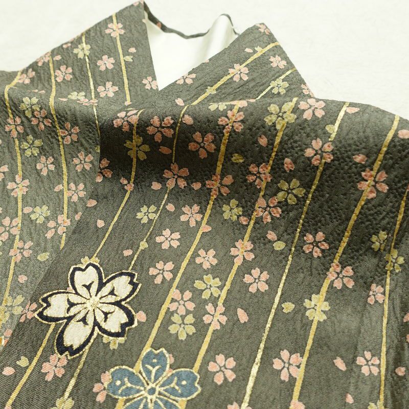 訪問着 正絹 花柄 袷仕立て 身丈159cm 裄丈65cm 箔 金彩 フォーマル 着物 黄・黄土色_画像17