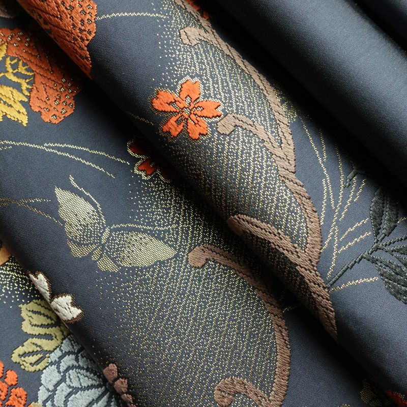 袋帯 六通柄 フォーマル用 正絹 木の葉・植物柄 金糸 帯 青・紺_画像19