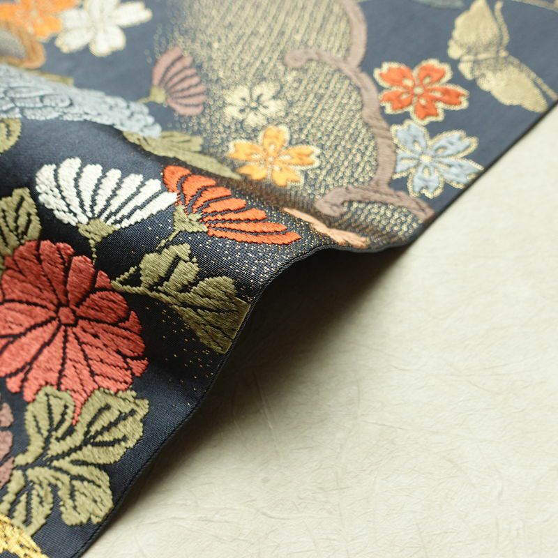 袋帯 六通柄 フォーマル用 正絹 木の葉・植物柄 金糸 帯 青・紺_画像20