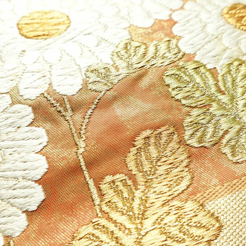 袋帯 太鼓柄 フォーマル用 正絹 花柄 箔 金糸 帯 茶_画像5
