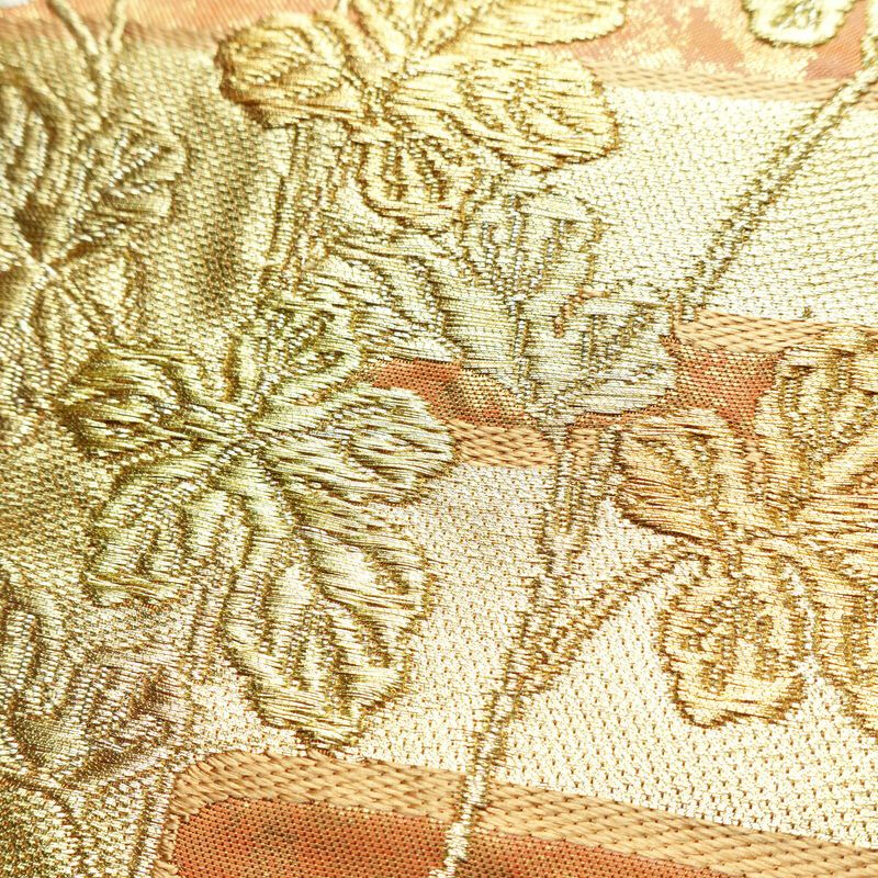 袋帯 太鼓柄 フォーマル用 正絹 花柄 箔 金糸 帯 茶_画像6