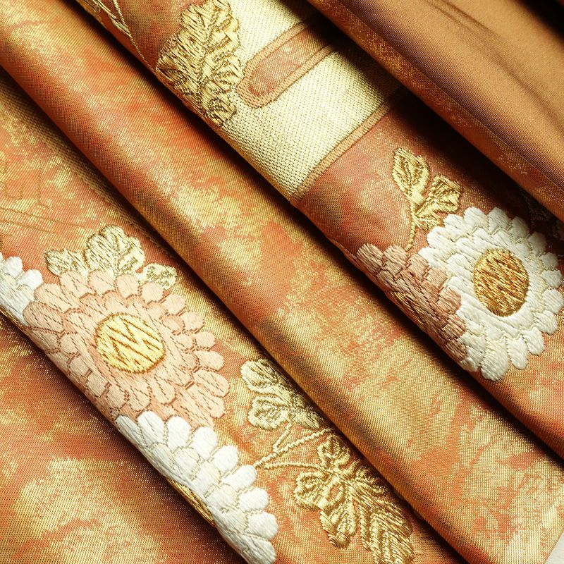袋帯 太鼓柄 フォーマル用 正絹 花柄 箔 金糸 帯 茶_画像20