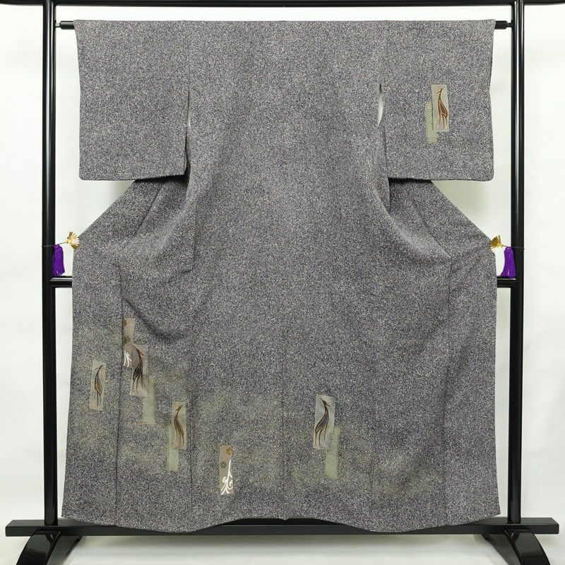 付け下げ 良品 正絹 人物・動物柄 袷仕立て 身丈155.5cm 裄丈63cm 箔 共八掛 金彩 金通し フォーマル 着物 紫・藤色_画像1