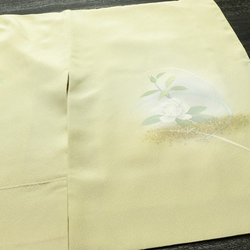 訪問着 良品 縮緬 正絹 花柄 袷仕立て 身丈161.5cm 裄丈63cm 箔 フォーマル 着物 クリーム_画像14