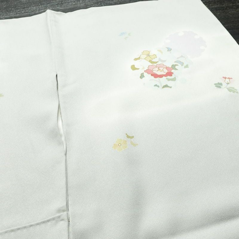 付け下げ しつけ糸付き 正絹 花柄 袷仕立て 身丈154cm 裄丈63cm 共八掛 金彩 フォーマル 着物 グレー_画像14