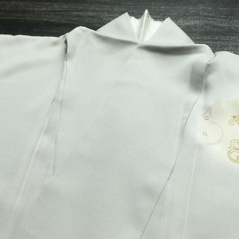 付け下げ しつけ糸付き 正絹 花柄 袷仕立て 身丈154cm 裄丈63cm 共八掛 金彩 フォーマル 着物 グレー_画像17