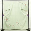 訪問着 縮緬 正絹 花柄 袷仕立て 身丈159cm 裄丈68cm フォーマル 着物 緑・うぐいす色_画像1