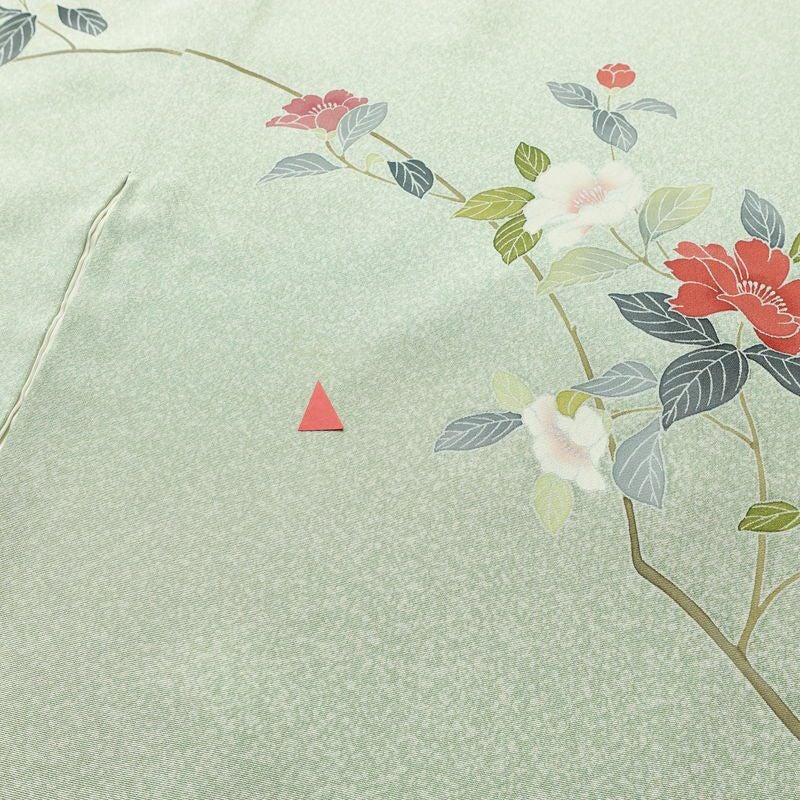 訪問着 縮緬 正絹 花柄 袷仕立て 身丈159cm 裄丈68cm フォーマル 着物 緑・うぐいす色_画像13