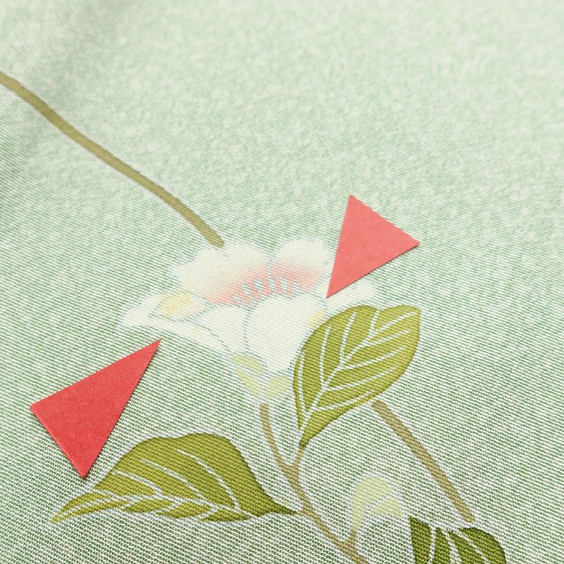 訪問着 縮緬 正絹 花柄 袷仕立て 身丈159cm 裄丈68cm フォーマル 着物 緑・うぐいす色_画像15