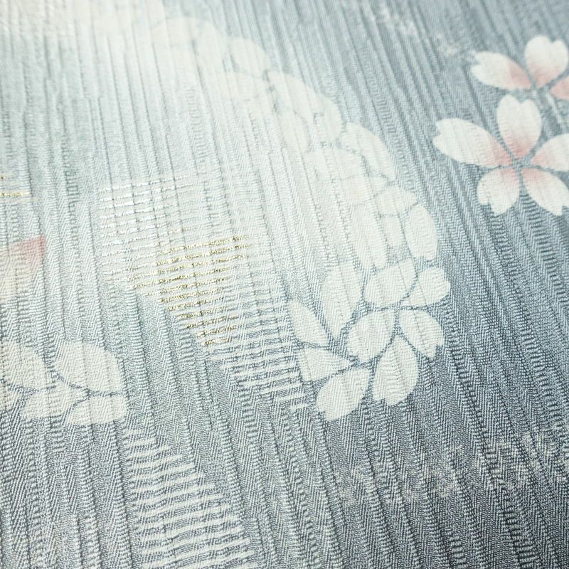 付け下げ 良品 一つ紋付き 正絹 花柄 袷仕立て 身丈155cm 裄丈63.5cm 箔 金彩 フォーマル 着物 青・紺_画像9