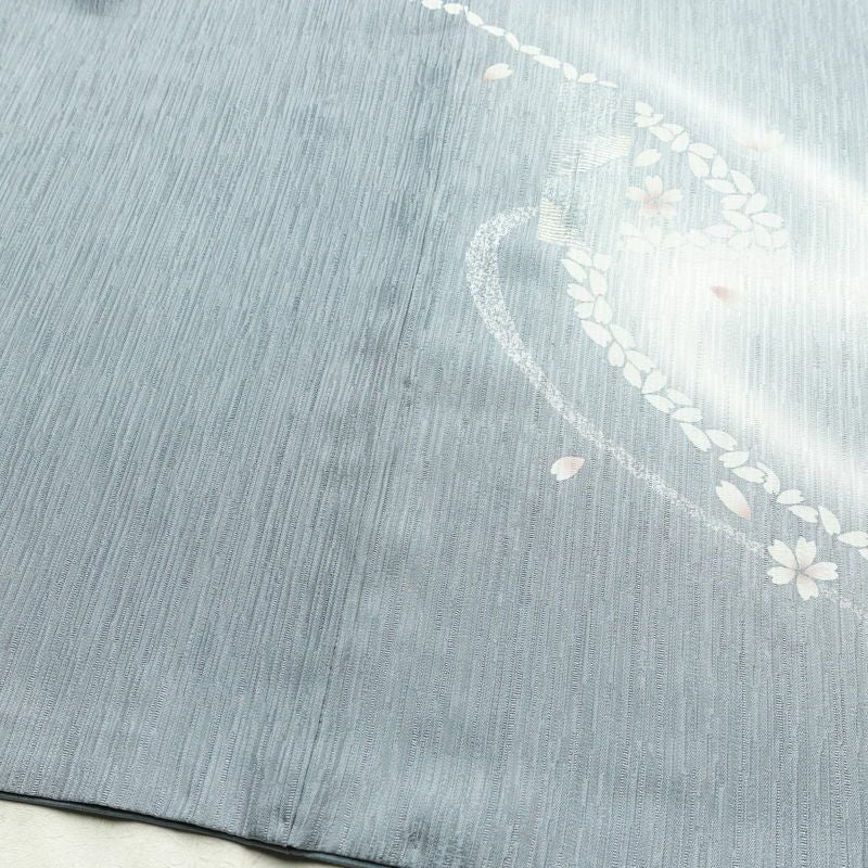 付け下げ 良品 一つ紋付き 正絹 花柄 袷仕立て 身丈155cm 裄丈63.5cm 箔 金彩 フォーマル 着物 青・紺_画像13