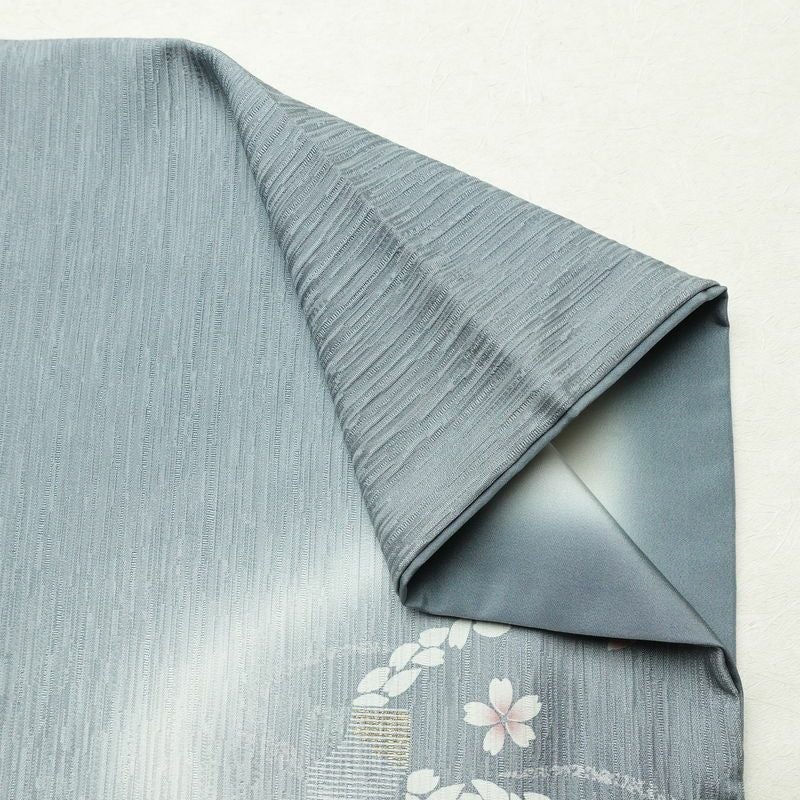 付け下げ 良品 一つ紋付き 正絹 花柄 袷仕立て 身丈155cm 裄丈63.5cm 箔 金彩 フォーマル 着物 青・紺_画像16