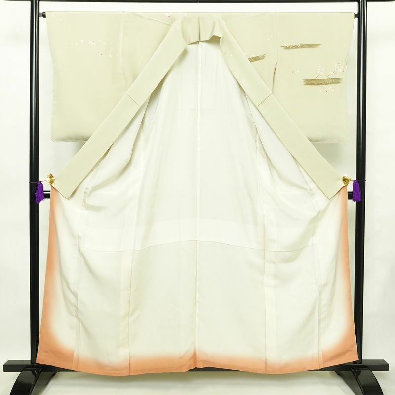 訪問着 良品 しつけ糸付き 金駒刺繍 正絹 花柄 袷仕立て 身丈159.5cm 裄丈65.5cm 箔 金彩 フォーマル 着物 緑・うぐいす色_画像3