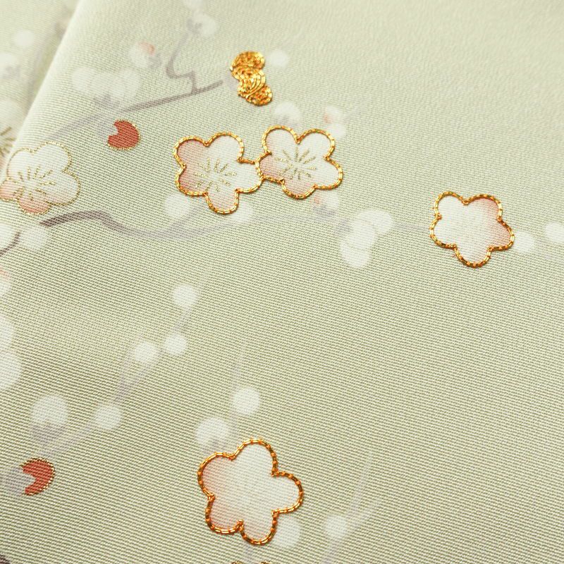 訪問着 良品 しつけ糸付き 金駒刺繍 正絹 花柄 袷仕立て 身丈159.5cm 裄丈65.5cm 箔 金彩 フォーマル 着物 緑・うぐいす色_画像9