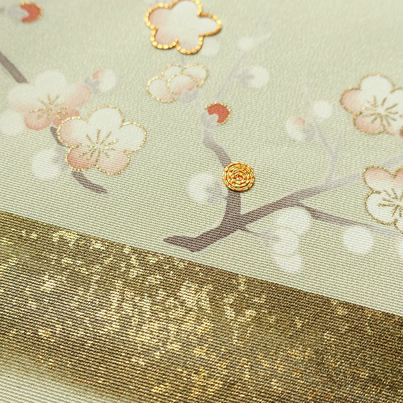 訪問着 良品 しつけ糸付き 金駒刺繍 正絹 花柄 袷仕立て 身丈159.5cm 裄丈65.5cm 箔 金彩 フォーマル 着物 緑・うぐいす色_画像10