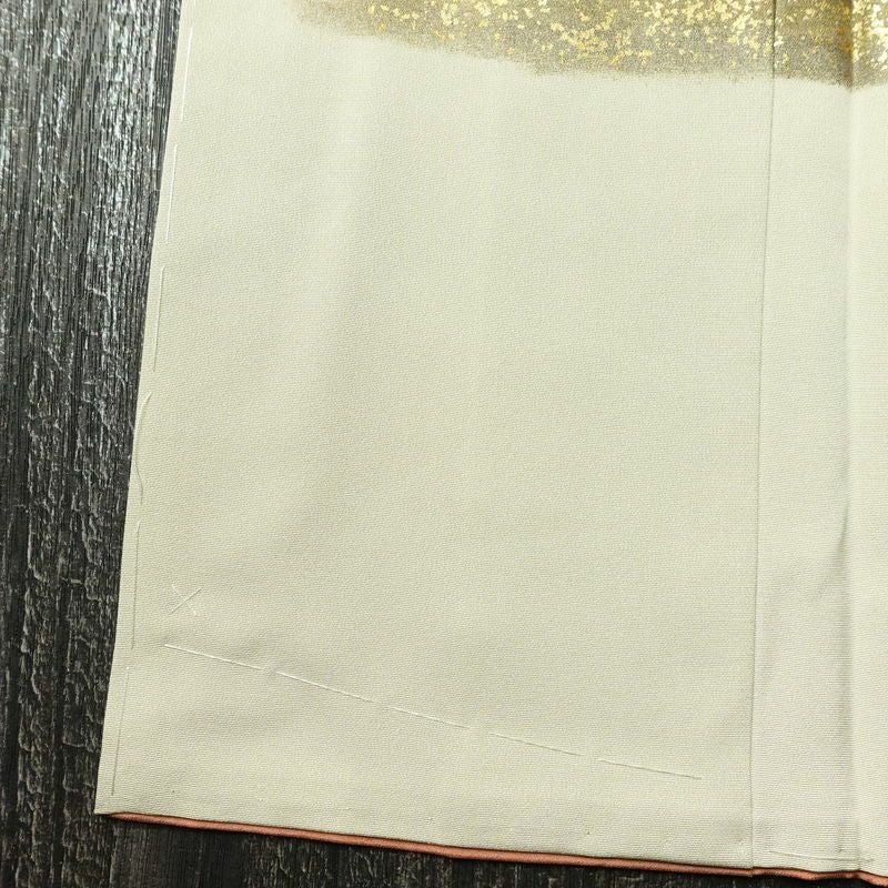 訪問着 良品 しつけ糸付き 金駒刺繍 正絹 花柄 袷仕立て 身丈159.5cm 裄丈65.5cm 箔 金彩 フォーマル 着物 緑・うぐいす色_画像12