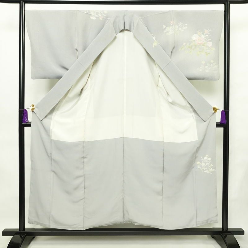 訪問着 縮緬 正絹 花柄 袷仕立て 身丈154cm 裄丈68cm フォーマル 着物 青・紺_画像3