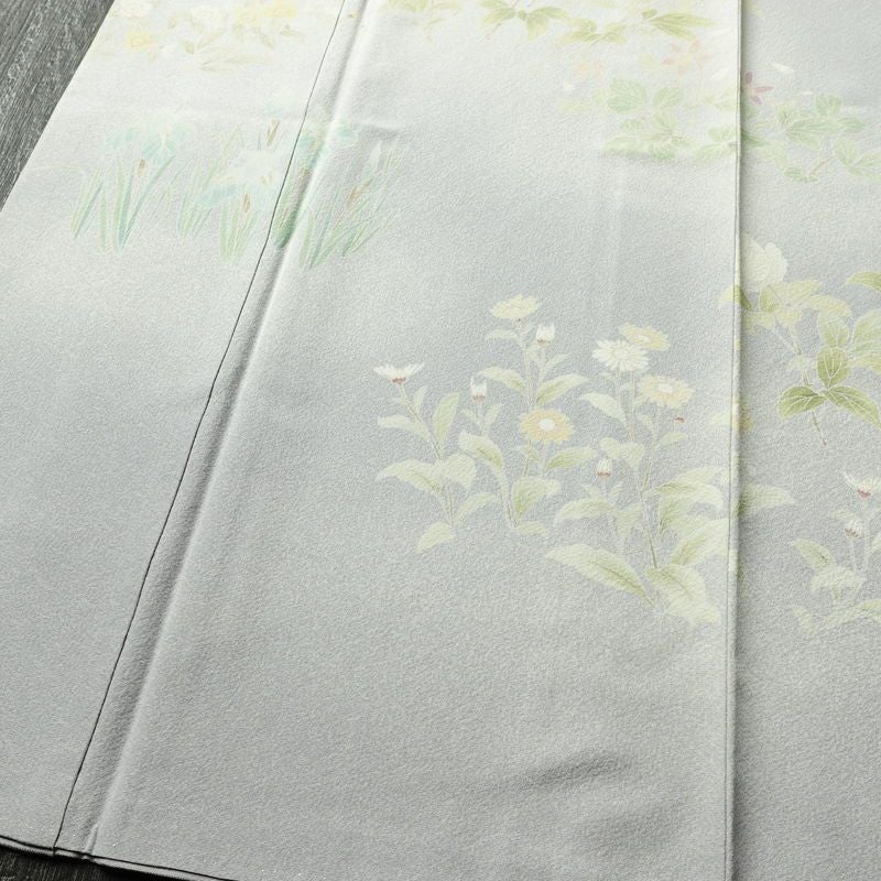 訪問着 縮緬 正絹 花柄 袷仕立て 身丈154cm 裄丈68cm フォーマル 着物 青・紺_画像4